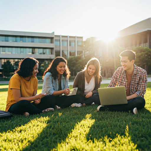 Estudiantes sonriendo en un campus australiano